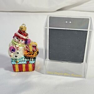 VTG Unique Treasures Christmas Ornament Blown Glass Snowman 4"‎ 1990s